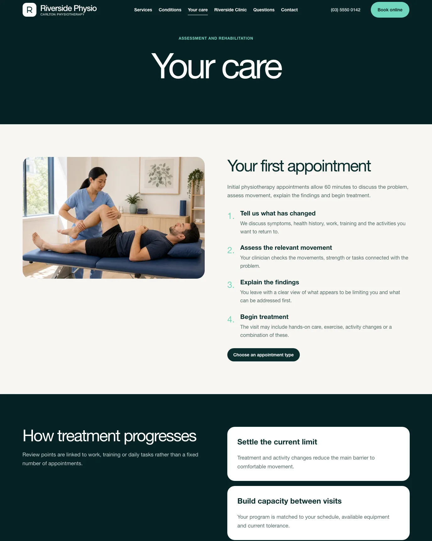 Riverside Physio rehabilitation care page WordPress template