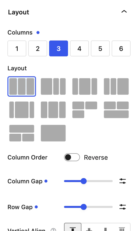 Blocksify Section layout controls for columns, gaps, alignment, and content width