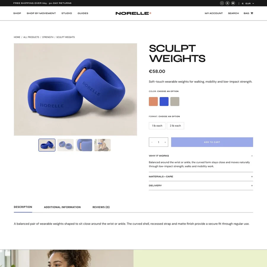 Norelle WooCommerce product page built with Blocksify blocks