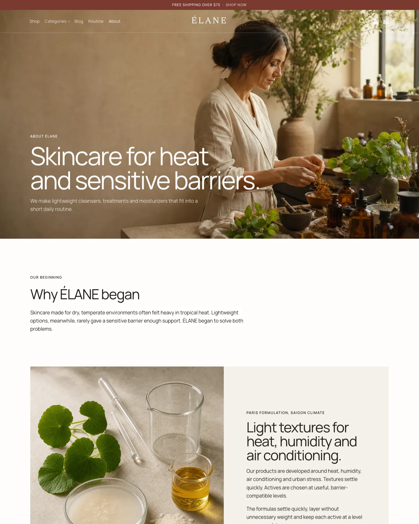 ÉLANE skincare brand about page preview