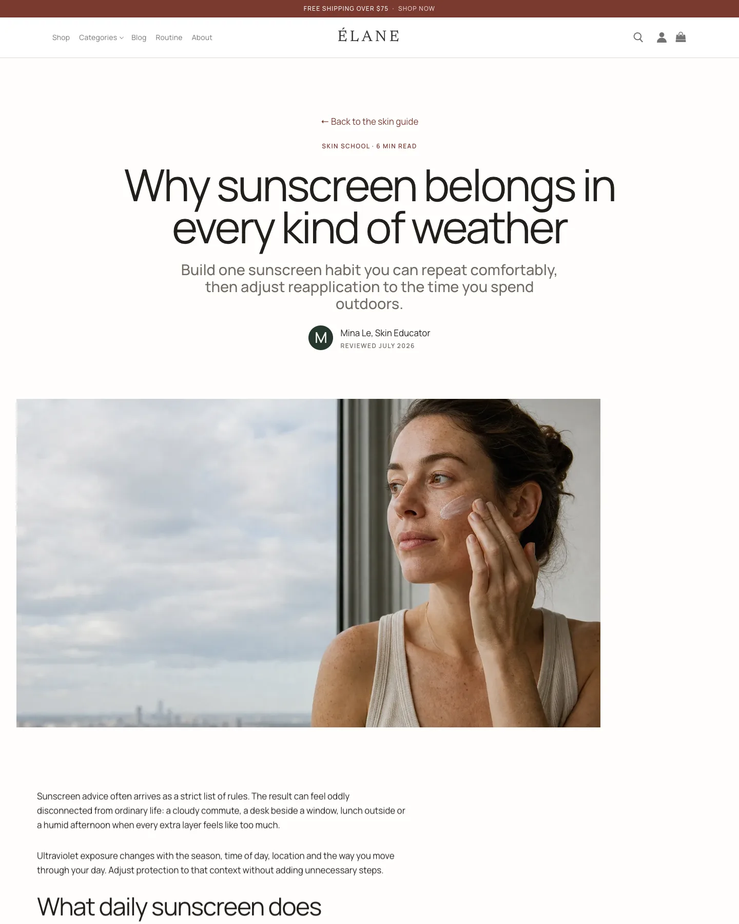 ÉLANE skincare article page preview