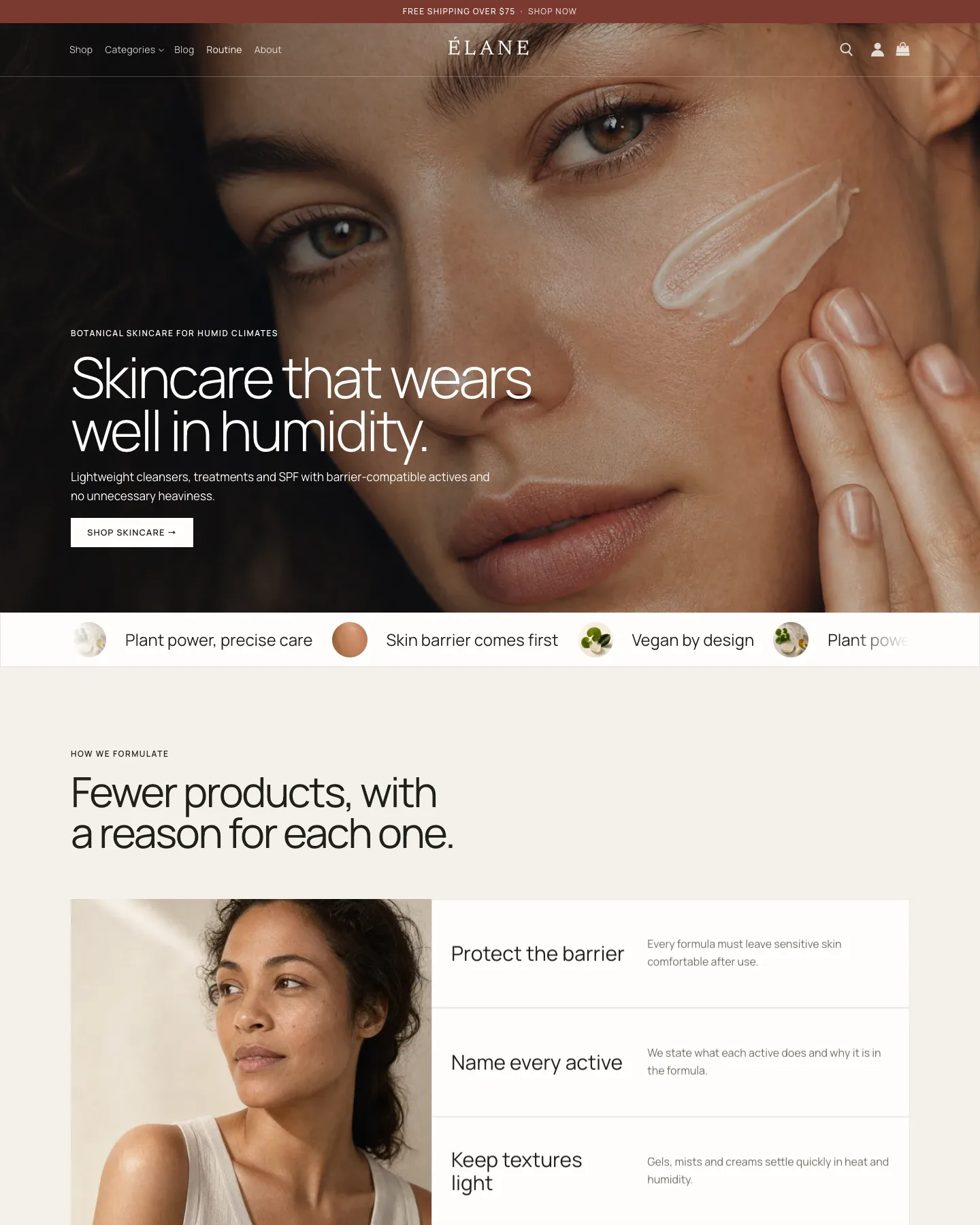 ÉLANE botanical skincare WooCommerce starter site homepage