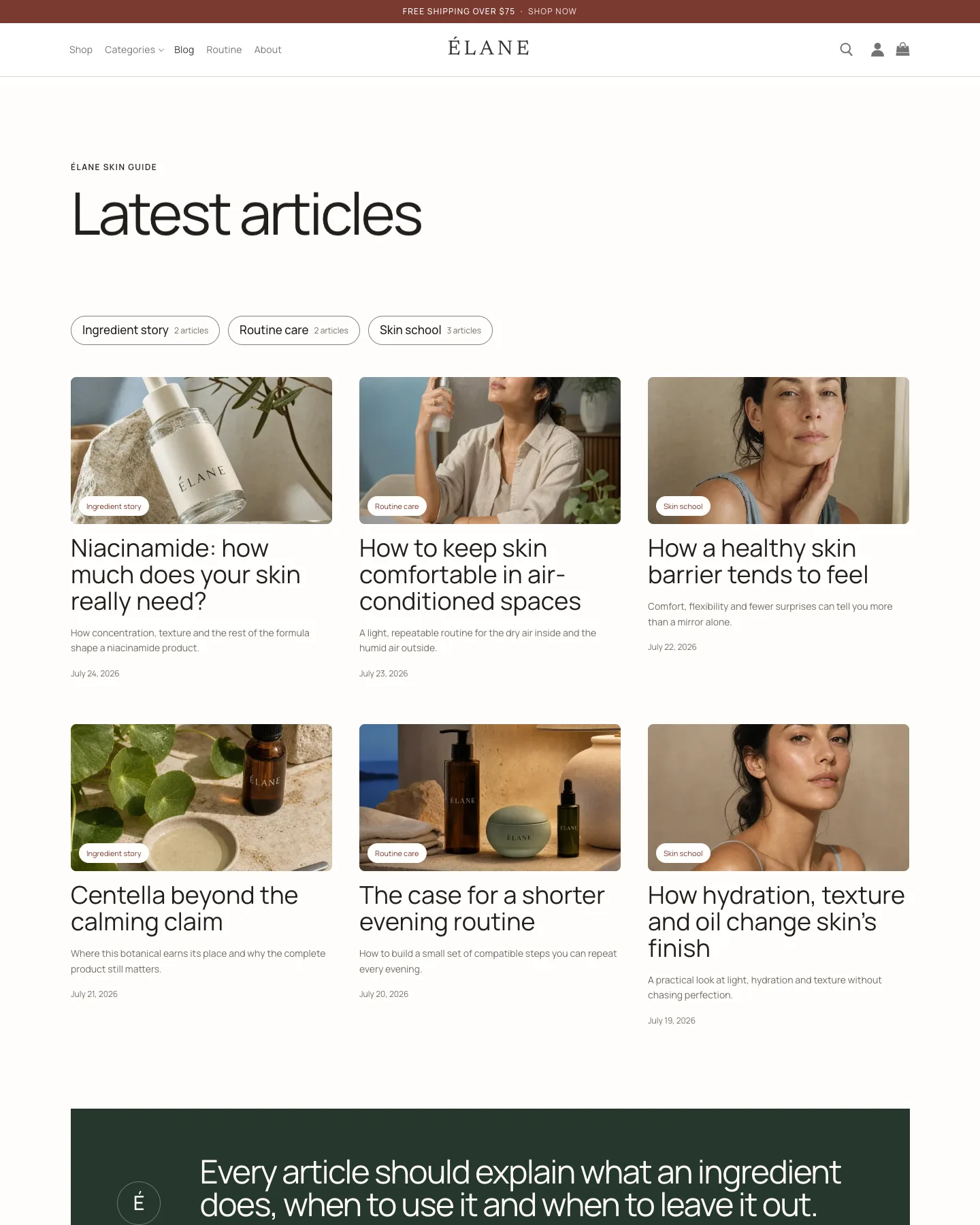 ÉLANE Skin Guide skincare blog page preview
