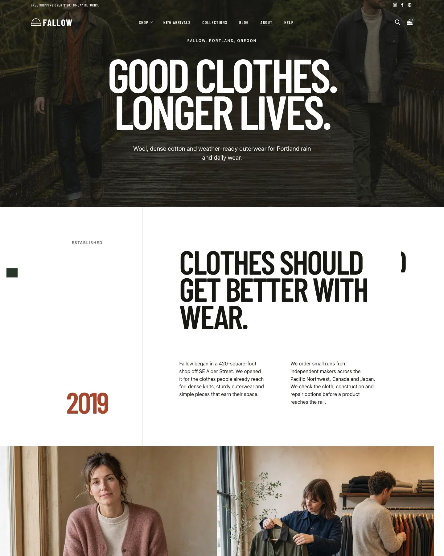 Fallow independent clothing store about page preview