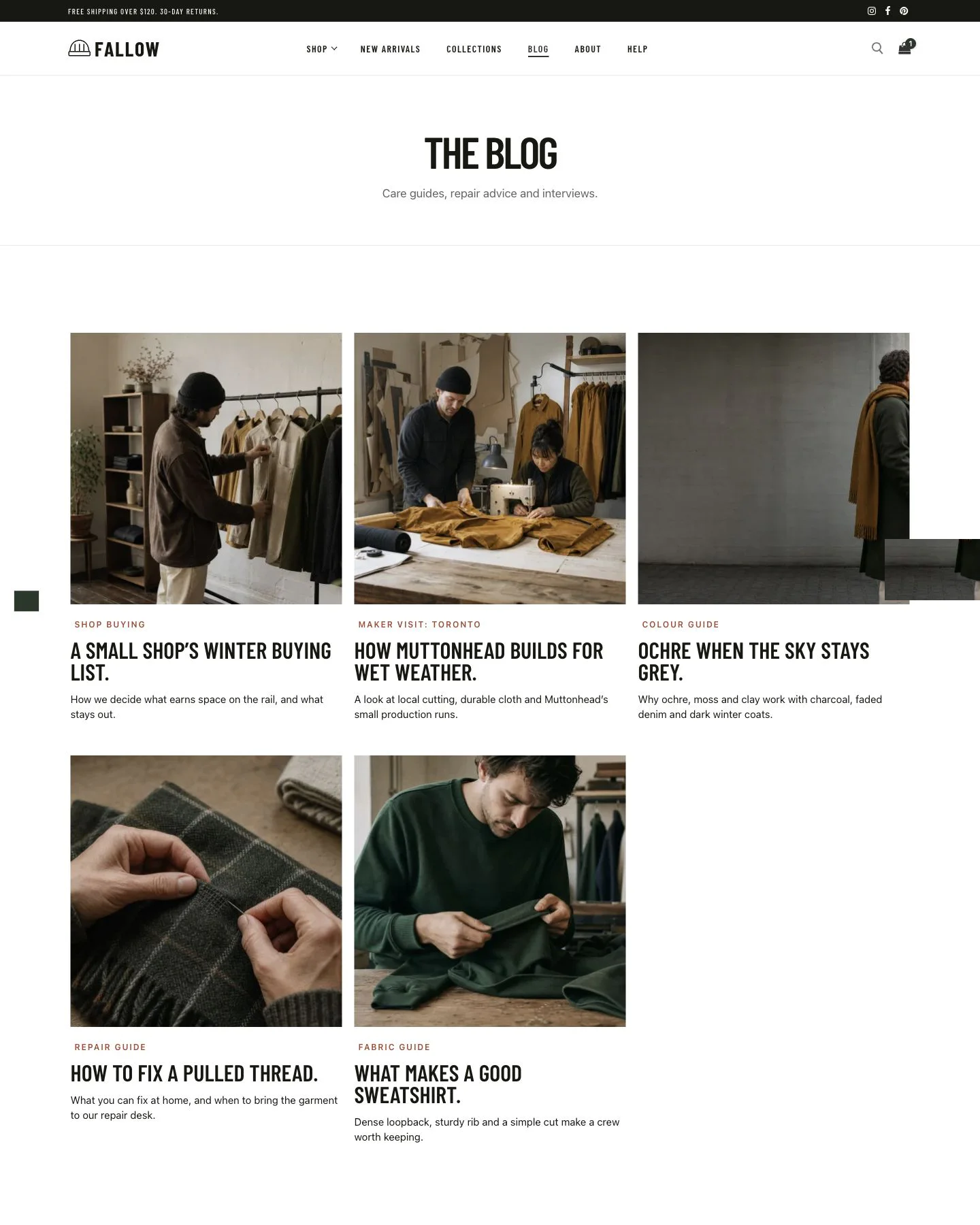 Fallow clothing journal blog page preview