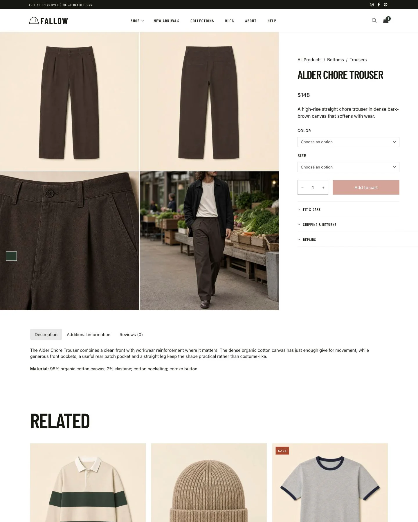 Fallow Alder Chore Trouser WooCommerce single product page preview