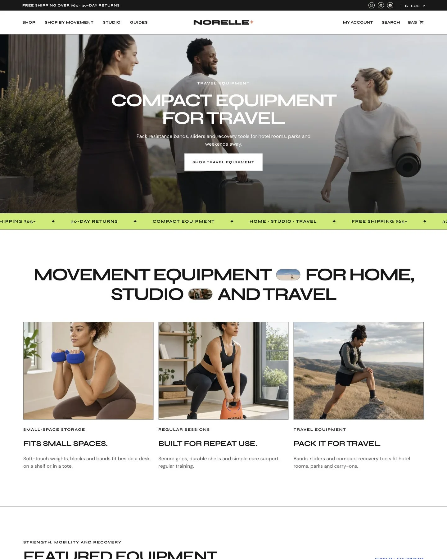 Norelle fitness equipment WooCommerce starter site homepage