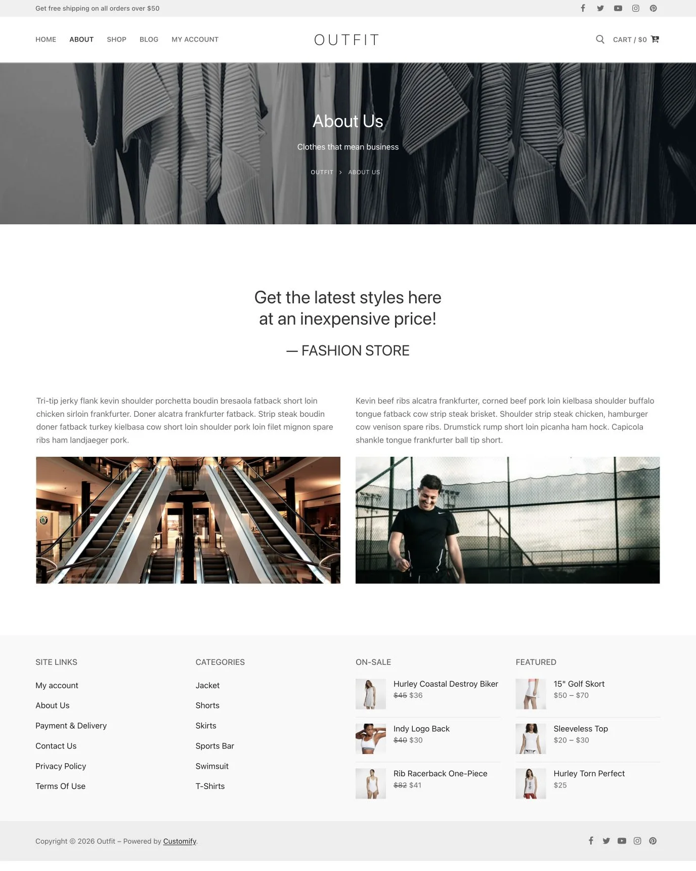 Outfit sportswear brand about page preview