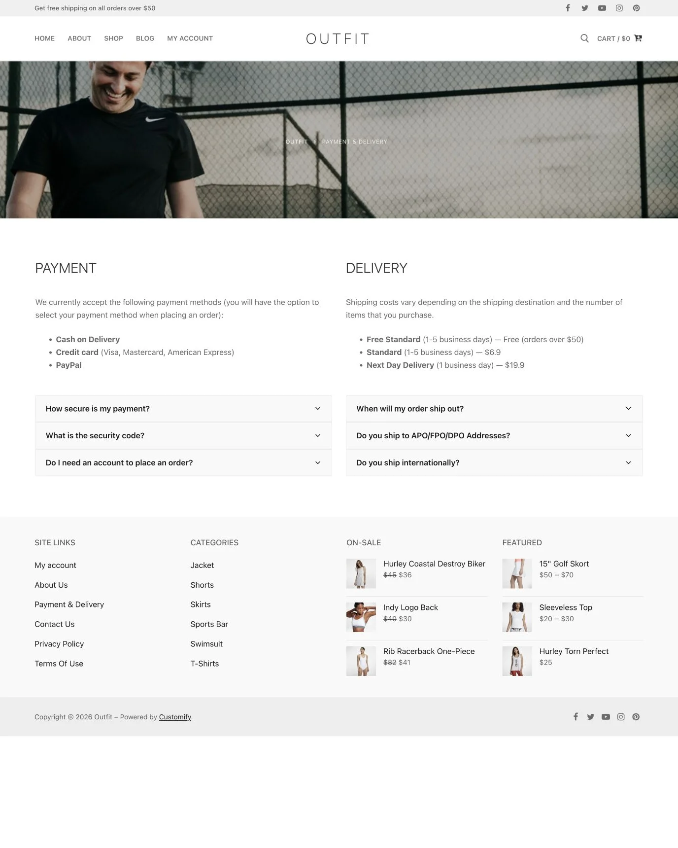 Outfit WooCommerce payment and delivery information page preview