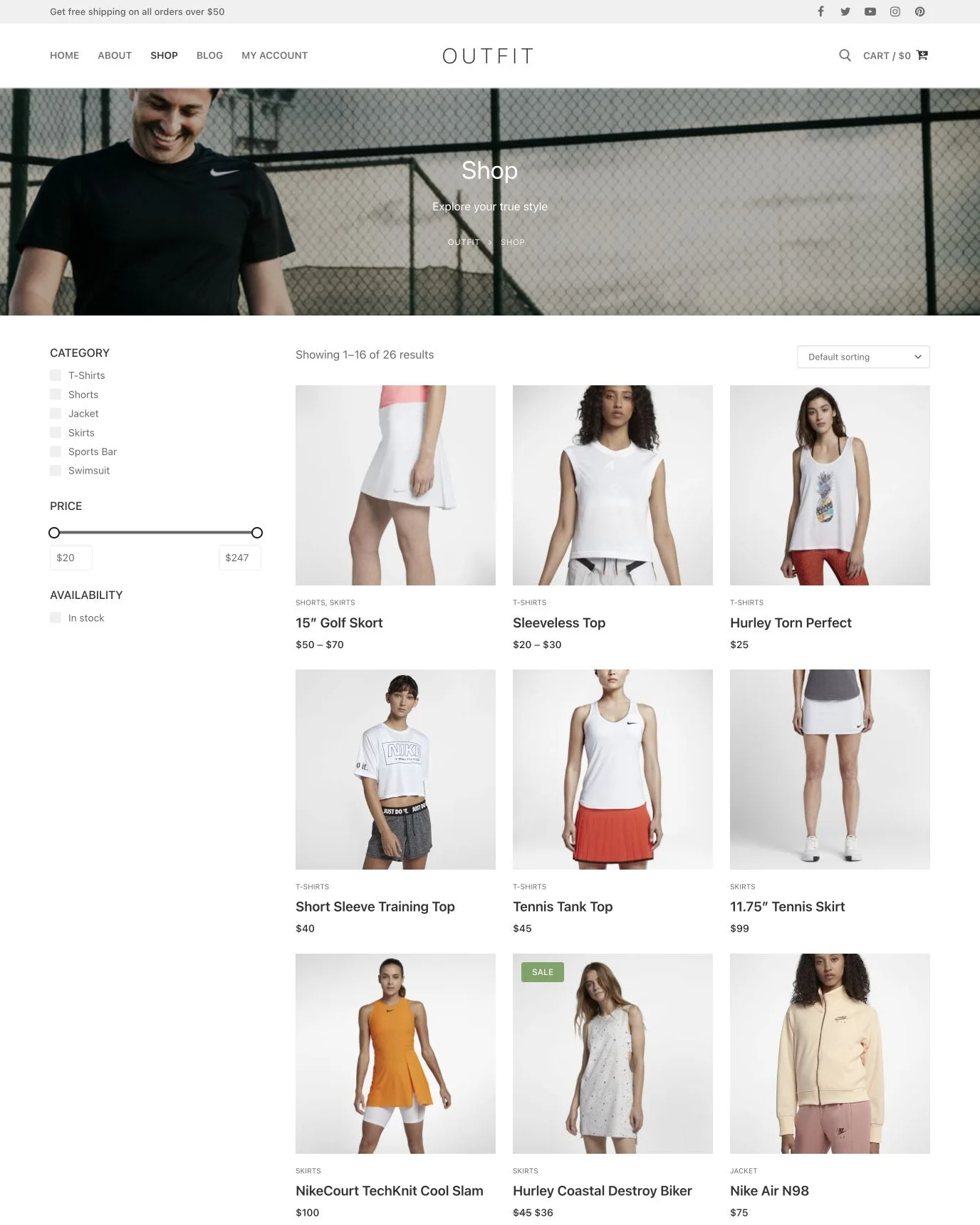 Outfit activewear starter template — WooCommerce shop page