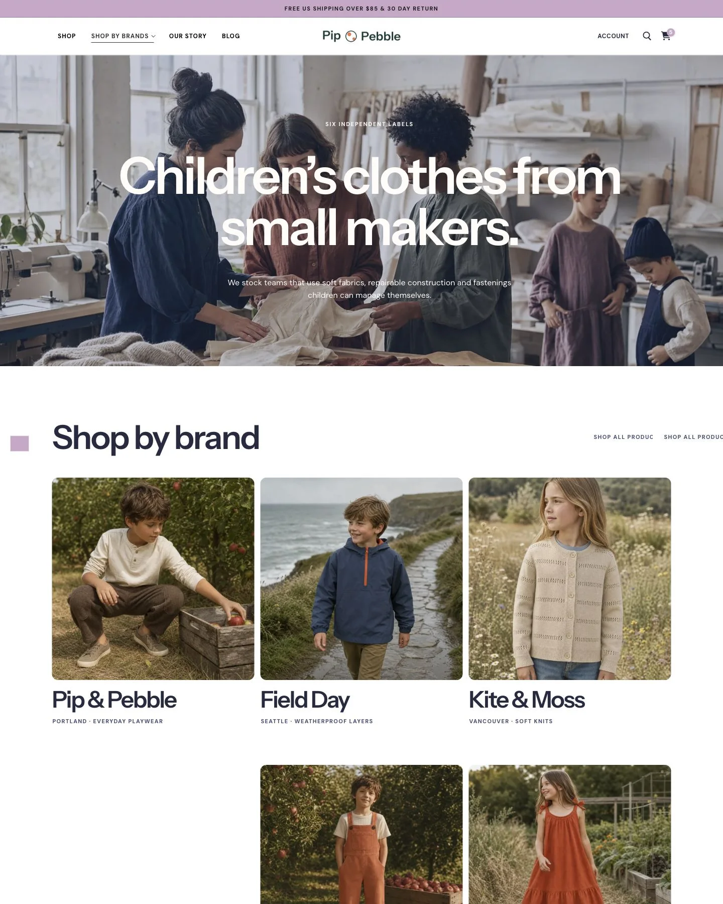 Pip and Pebble independent children’s clothing brands page preview