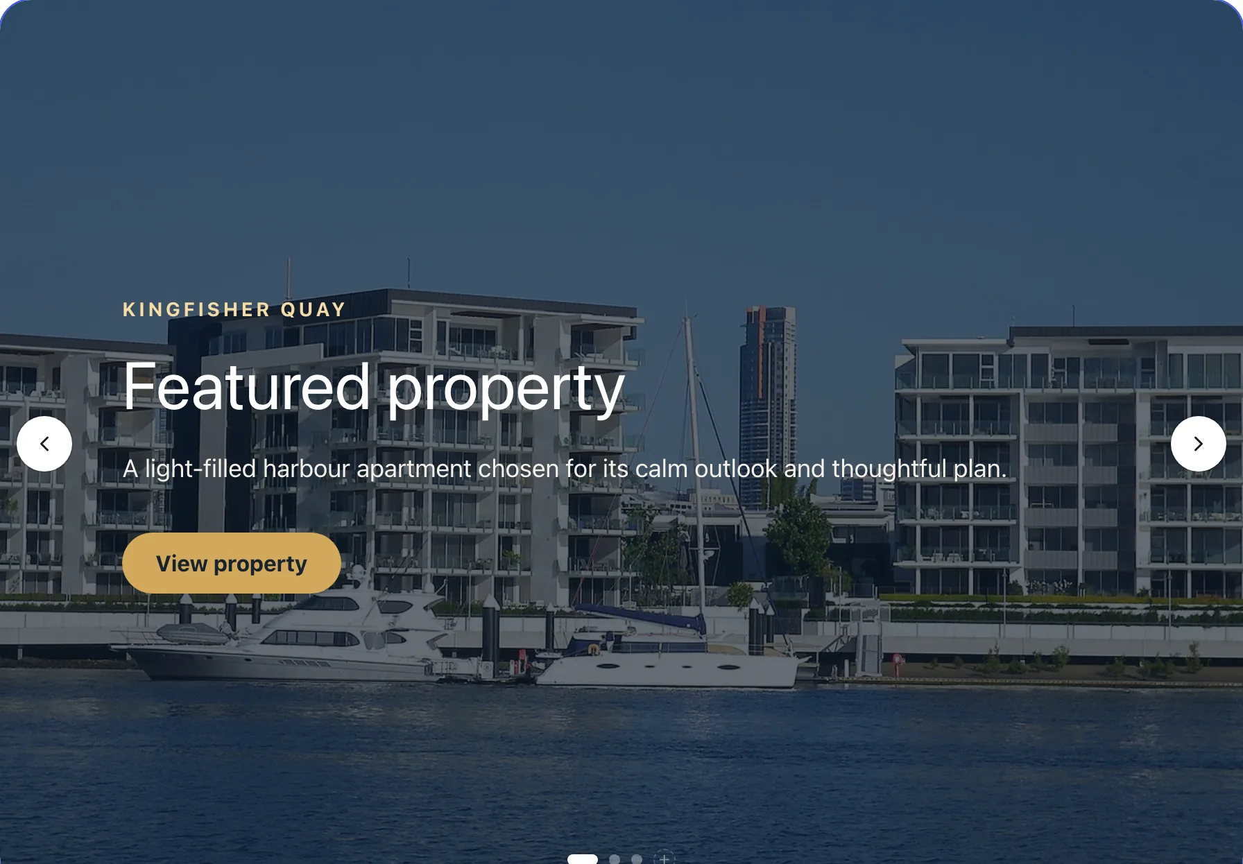 The Northstar Studio Featured property slide shows a property background image, a heading, a short description, and a View property button.