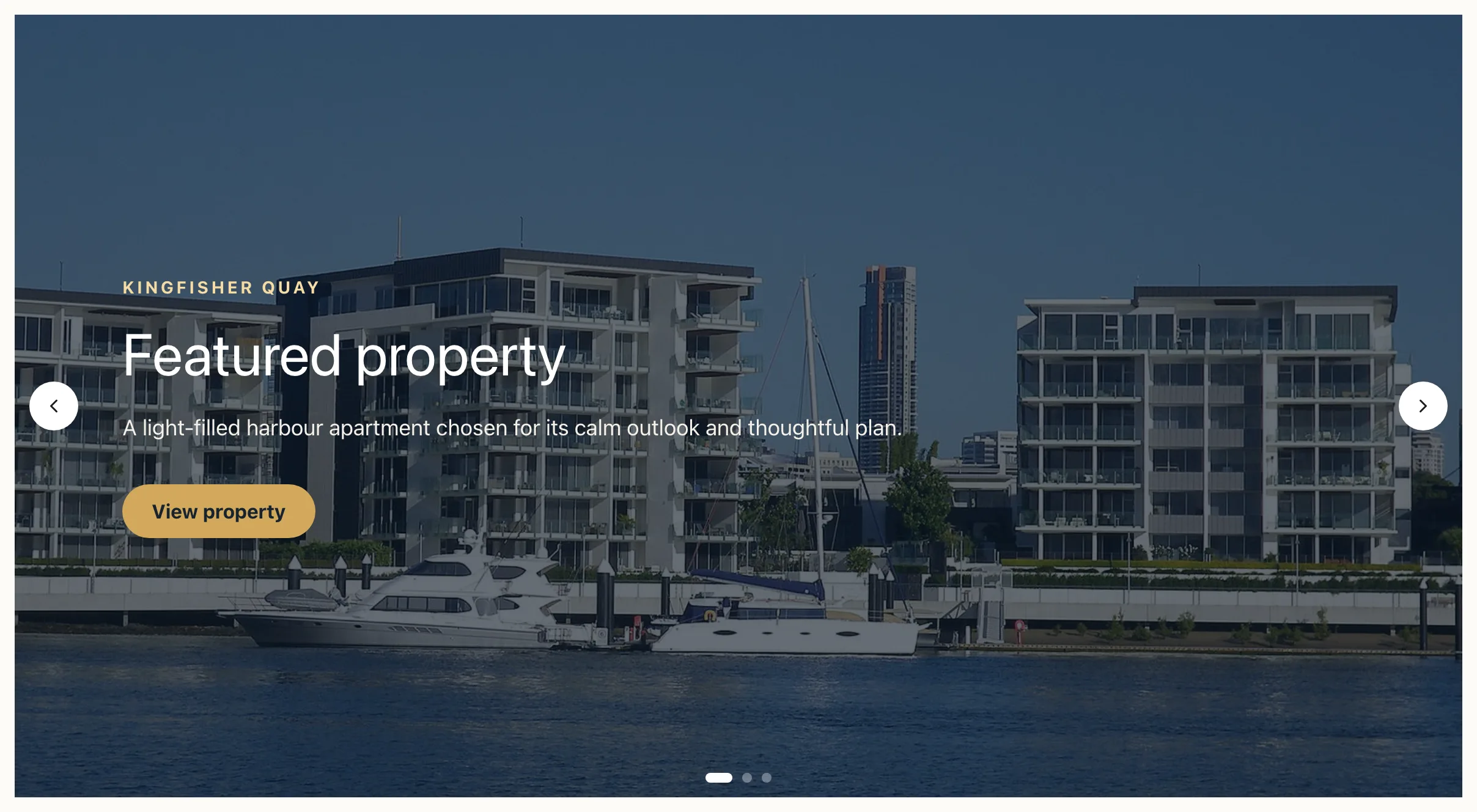 The published Northstar Studio property hero shows the complete Slider with arrows and centered dots visible inside the slide.