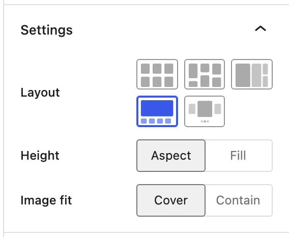 The Settings panel shows Showcase selected with the Height and Image fit controls available.