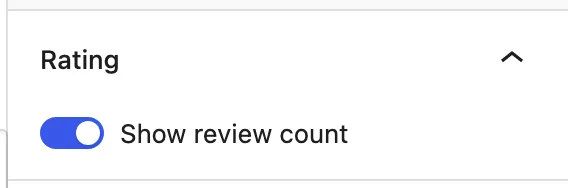 The Rating panel shows the Show review count toggle enabled.