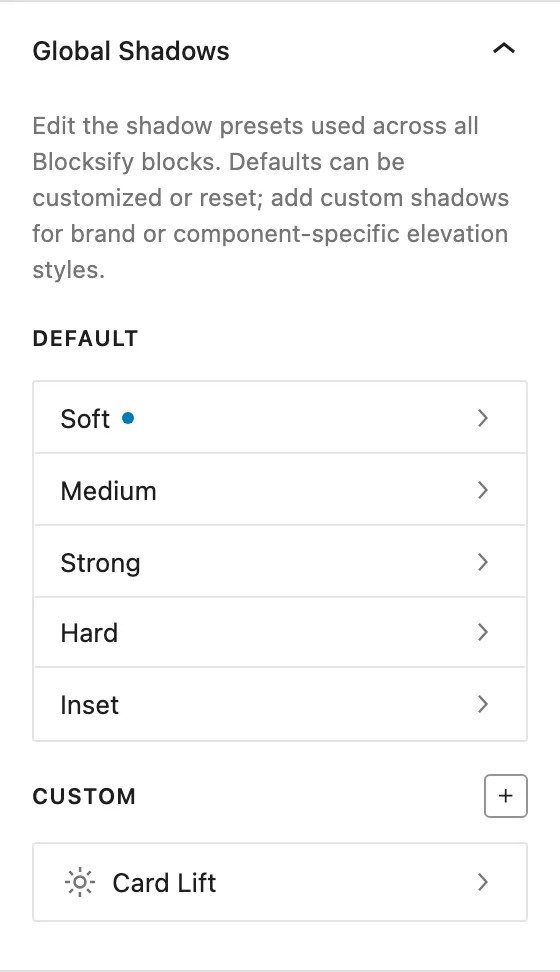 The Global Shadows panel shows the default and custom shadow groups.