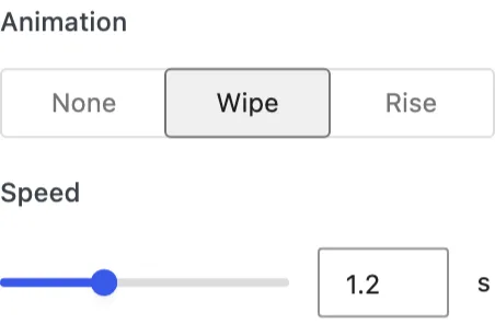 The Text Highlight Animation controls show Wipe selected and the Speed set to 1.2 seconds.