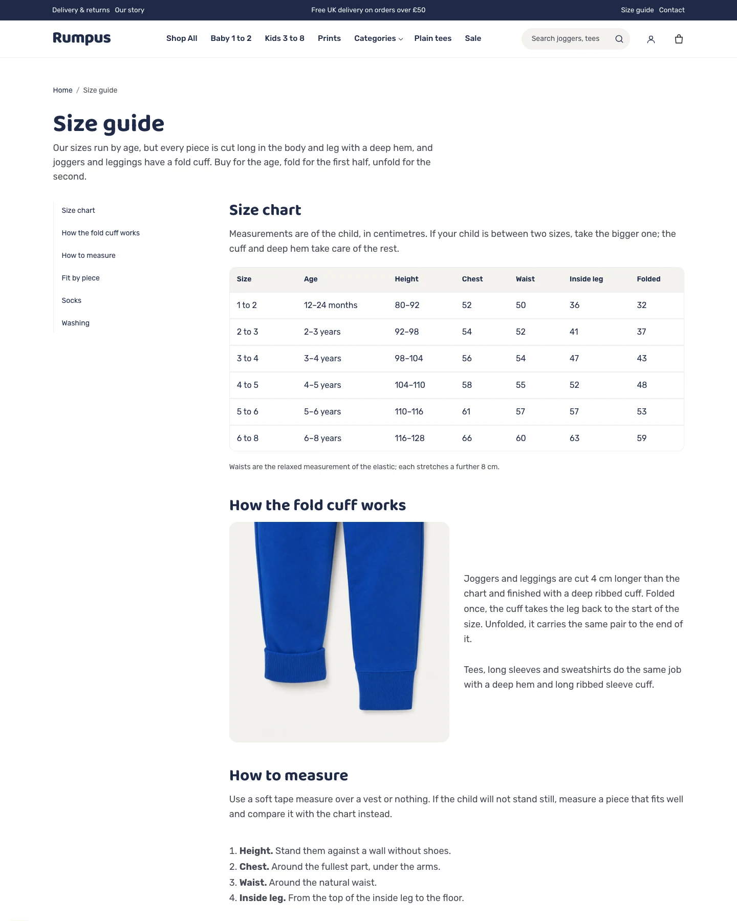 Size Guide page preview for Rumpus